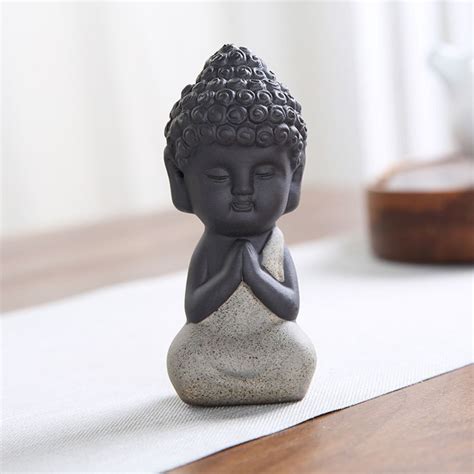 Cute Ceramic Buddha Statue Ceramic Small Monk Ornament Flower Pet Ebay