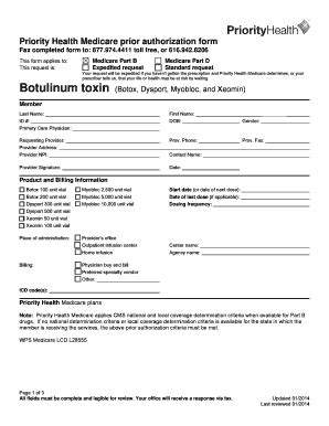 Fillable Online Botulinum Toxin Prior Authorization Form Prior