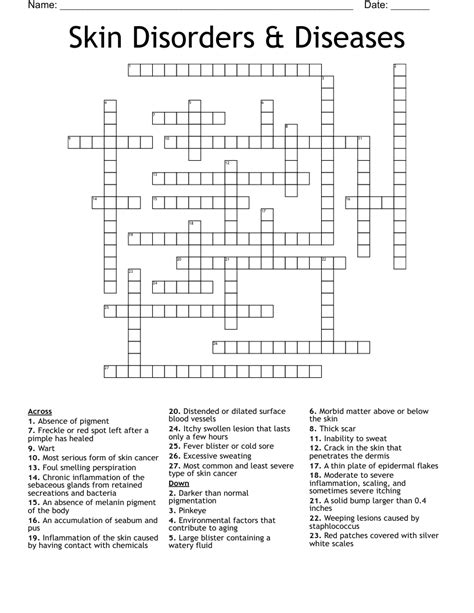 CH 8 SKIN DISORDERS AND DISEASES Crossword WordMint