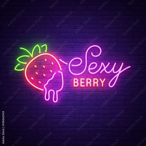 Sex Shop Neon Sign Bright Signboard Light Banner Sexy Berry Logo Emblem And Label