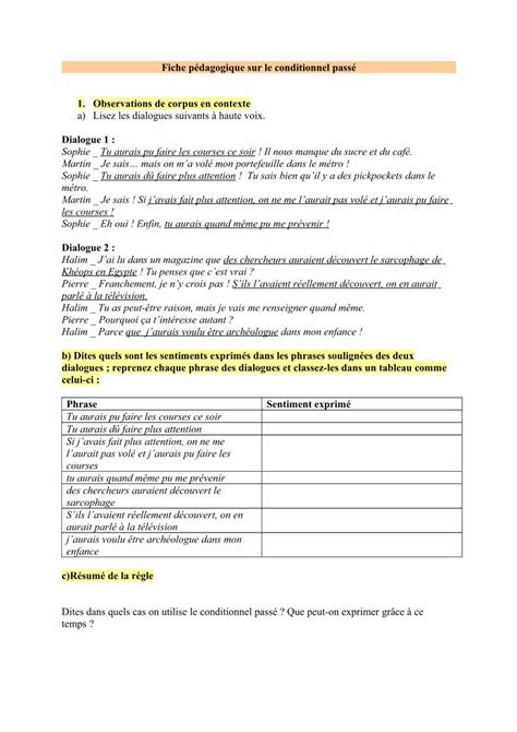 PDF Fiche pédagogique sur le conditionnel passé à lusage insuf fle