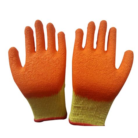 Yellow Nylon Shell With Orange Crinkle Latex Palm Coated Gloves For