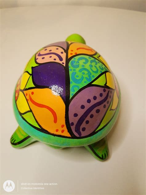 Hand Painted Folk Art Ceramic Turtle With Removable Shell For Etsy