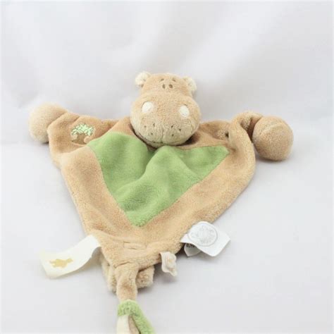 Doudou Plat Hippopotame Beige Vert Arbre Hippoum Noukie S