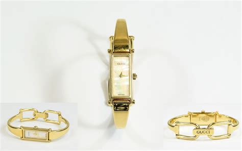 Gucci 1500 Ladies 18ct Gold Plated Wrist Watch With Mother Of Pearl Dial Model No Ya0 15512 Fea