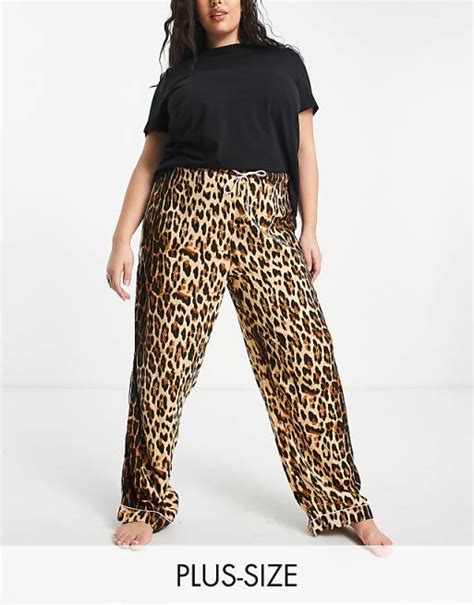 River Island Plus Leopard Print Satin Pajama Pants In Brown Part Of A