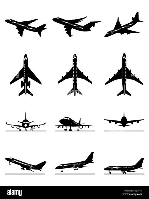 Different Passenger Aircrafts In Flight Vector Illustration Stock