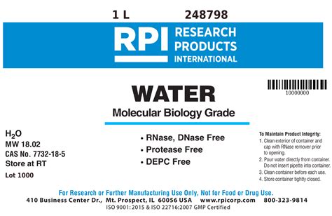 248798 Water Molecular Biology Grade DNase And RNase Free 1 Liter