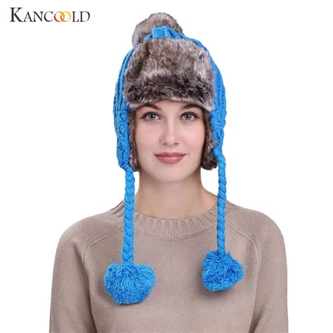 Knitting Wool Warm Women Winter Hat With Ear Flaps Snow Ski Thick Knit