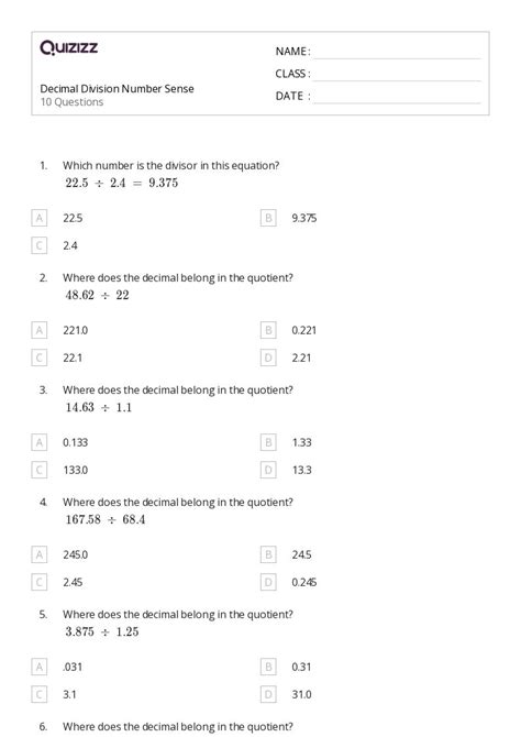 Number Sense Worksheets For Th Grade On Quizizz Free Printable