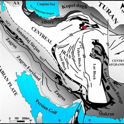 Division of structural units of Iran map, representing neighboring ...