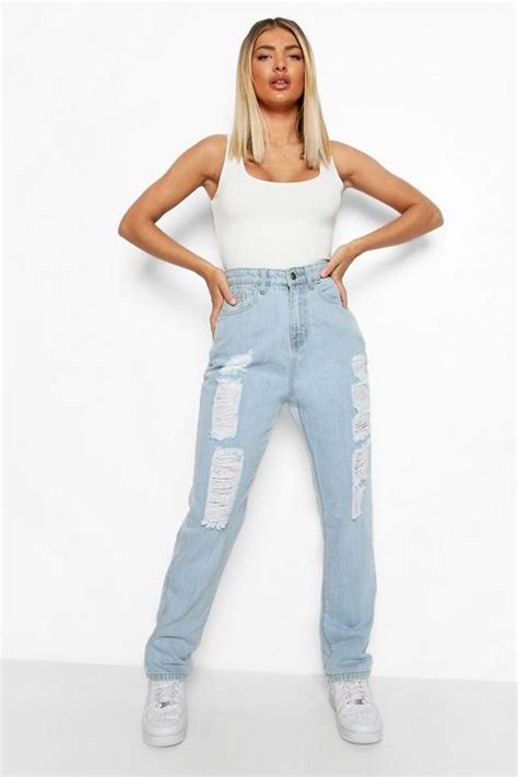 Jeans High Waisted Extreme Ripped Mom Jeans Boohoo