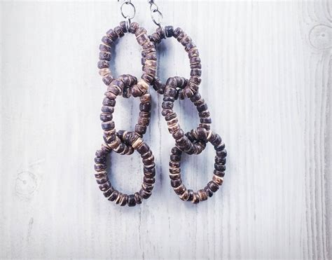 Coconut Shell Bead Earrings Coconut Jewelry Rustic Earrings Etsy