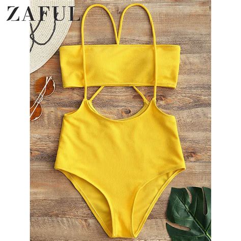 Zaful Swimwear Women Sexy High Waisted Bikini Brazilian Sling Bandeau