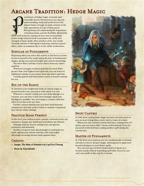 Arcane Tradition Wizard Subclass Hedge Magic 1st Draft Dndhomebrew With Images Dungeons