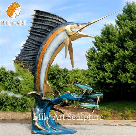 Decorative Garden Outdoor Metal Bronze Marlin Fish Statue Sculpture For