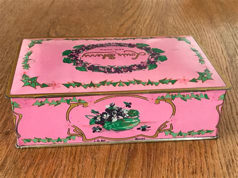 Vintage Tin Box Louis Sherry New York Candy Tin Box Pink W Violets Vanity Accessory Easter