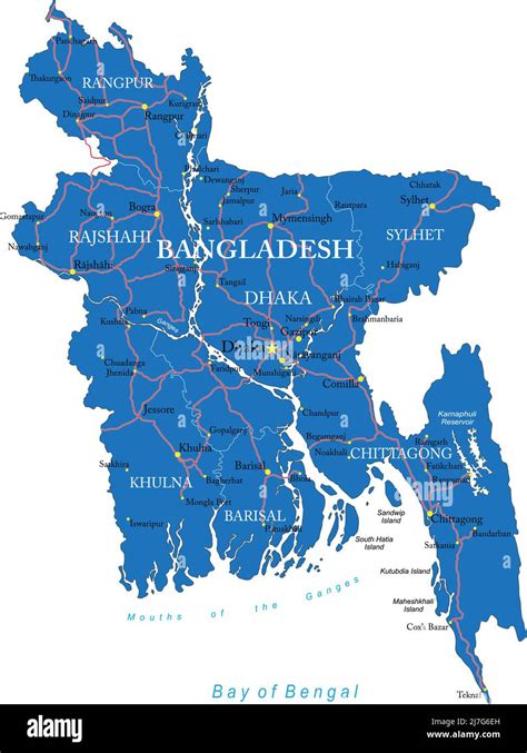 Mapa Vectorial Muy Detallado De Bangladesh Con Regiones Administrativas