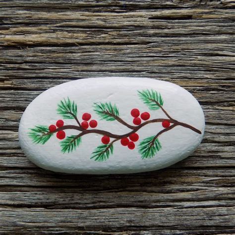 Branch With Berries Painted Rock Decorative Accent Stone Etsy