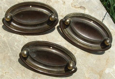 Set Of Three Oval Vintage Brass Drawer Pulls