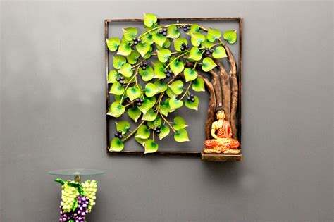 Buddha Sitting on Tree Metallic Wall Art Decor - WallMantra