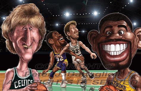 Larry Bird Magic Johnson Montage Caricature Limited Edition Art Print