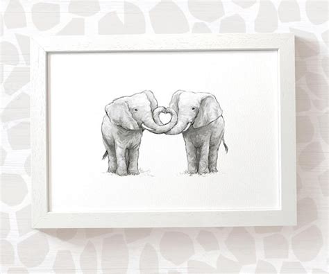 Elephant Couple Art Print Elephant Anniversary Gift for | Etsy