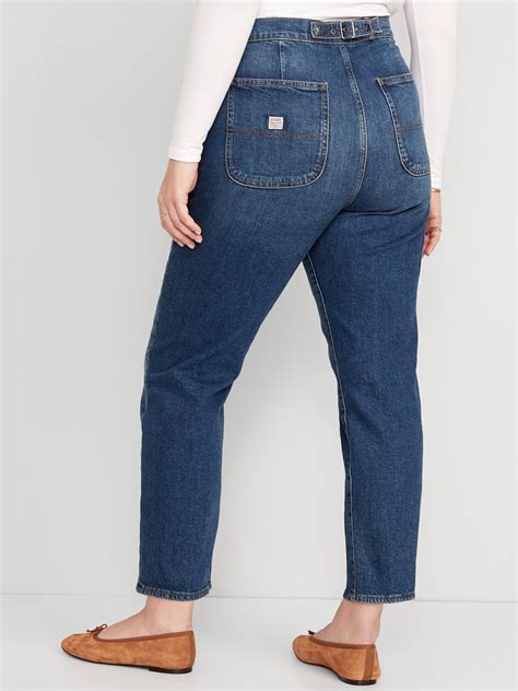 Extra High Waisted Sky Hi Straight Cropped Workwear Jeans For Women