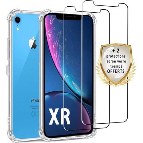 Coque Pour Iphone Xr Antichoc Silicone Vitres En Verre Tremp