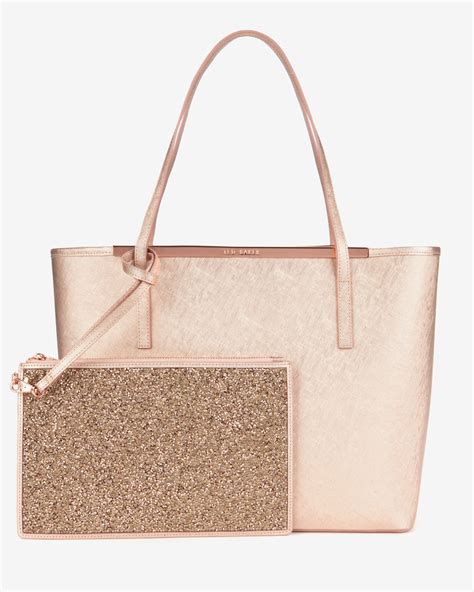 Ted Baker Jasmena Metallic Tote In Pink Rose Gold Lyst