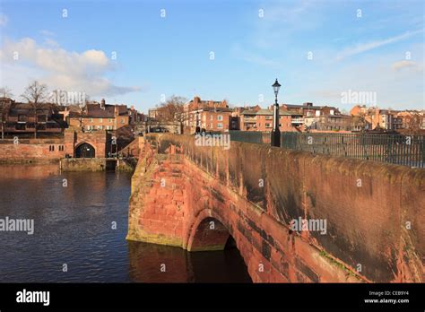 Chester Cheshire England UK The 13th Century Old Dee Bridge Across