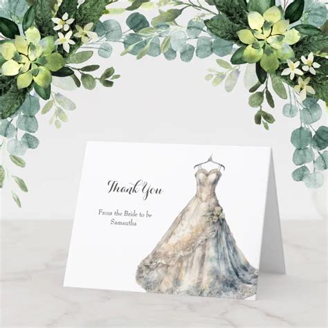 Bridal Shower Wedding Dress Thank You Cards Zazzle