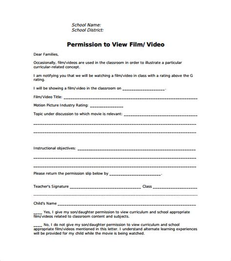 Free Permission Slip Samples In Ms Word Pdf