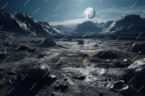 Premium AI Image | A moonlit landscape with rocks and moon in the background.