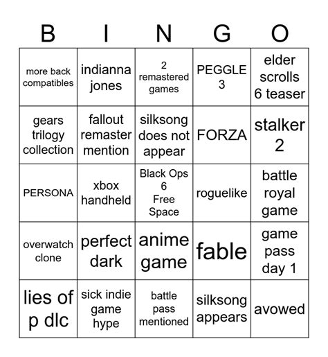 XBOX GAME SHOWCASE Bingo Card