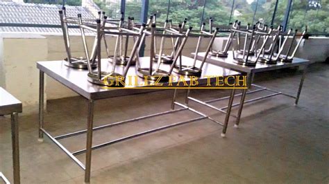 Stainless Steel Silver Canteen Dining Table Set Seating Capacity 6