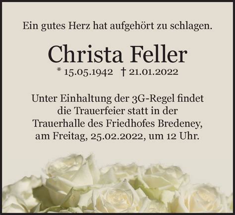 Traueranzeigen Von Christa Feller Trauer In NRW De