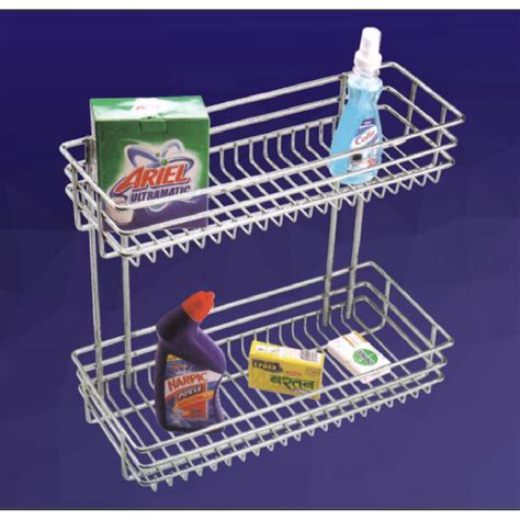 Glossy Stainless Steel SS Multipurpose Rack Wall Mount 2 Shelves At