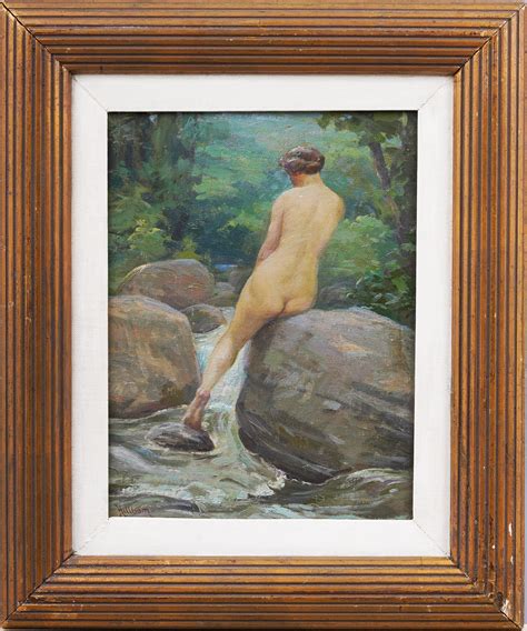 Henrik Hillblom Antique American Impressionist Nude By Stream