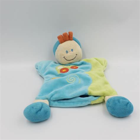 Doudou Plat Marionnette Gar On Lutin Bleu Vert Voiture Baby Luna