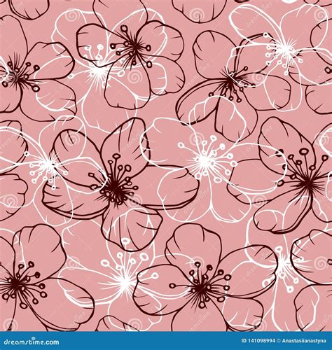 Cherry Blossom Seamless Pattern On Pink Background Stock Vector