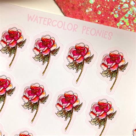 Peony Stickers Peony Sticker Sheet Flower Sticker Sheet Etsy