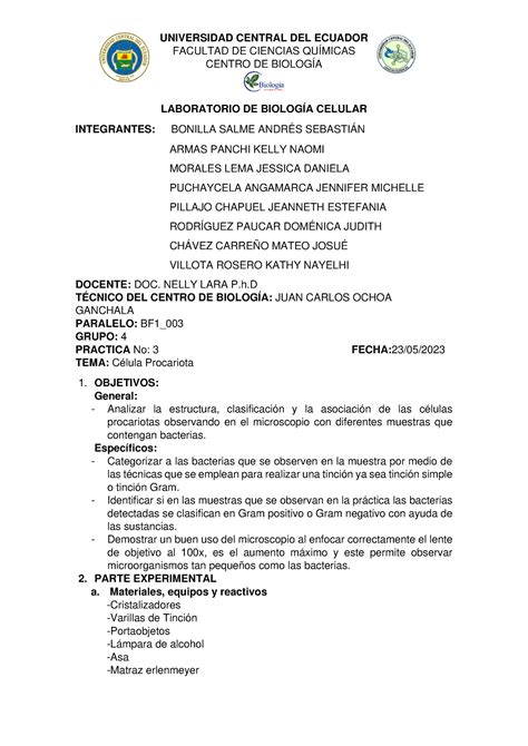 2 Tincion Gram Grupo 4 Facultad De Ciencias QuÍmicas Centro De BiologÍa Laboratorio De