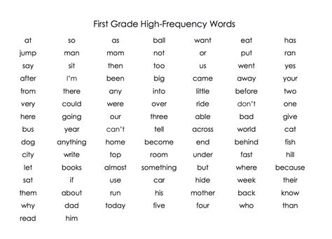 Site Words For First Grade