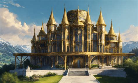 Lexica Drawing Of The Full Image Of A Massive Black And Gold Elegant High Elf Sci Fi Palace In