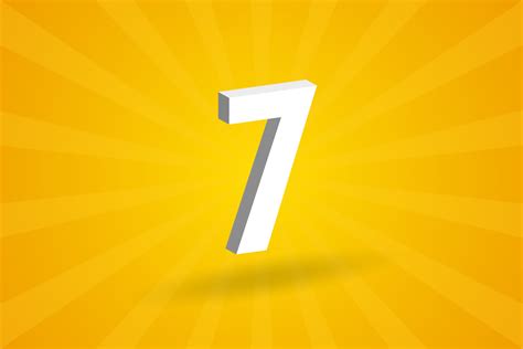 3D 7 number font alphabet. White 3D Number 7 with yellow background ...