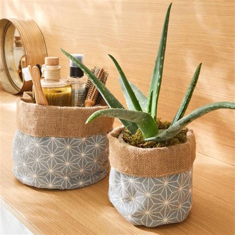 Cache pots souples doublés toile de jute grand cache pot gris gris