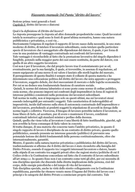 Riassunto Manuale Riccardo Del Punta Parte 1 Riassunto Manuale Del