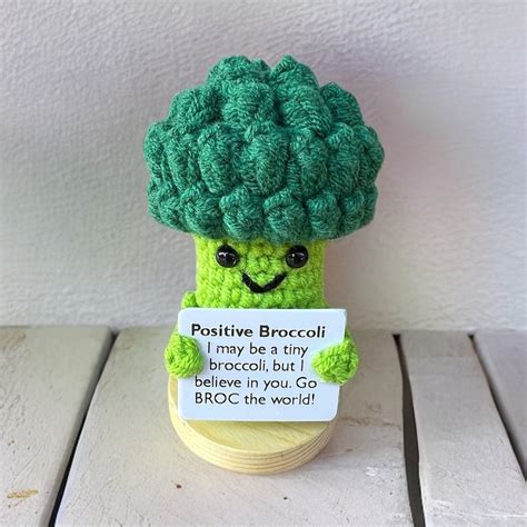 Personalized Crochet Broccoli Table Ornament With Positive Quote