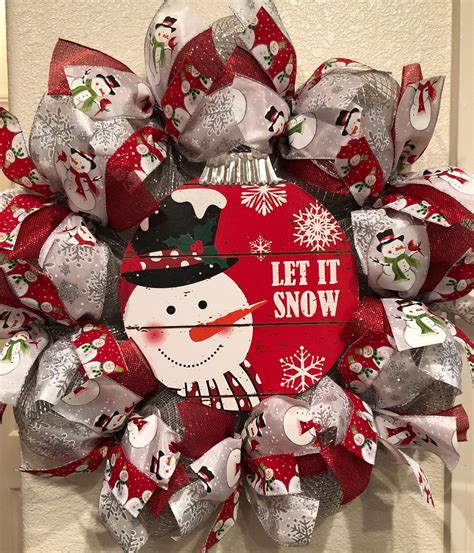 Snowman Let It Snow Wreath Deco Mesh Christmas Etsy